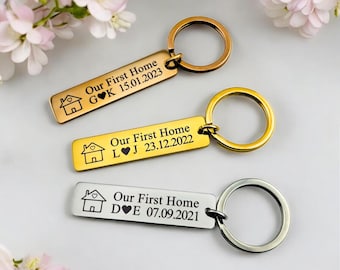 Custom Pair of First Home Slim Bar Keychains | New Home | Couple Matching Gift | Housewarming & Moving in Present | House Keyrings Set