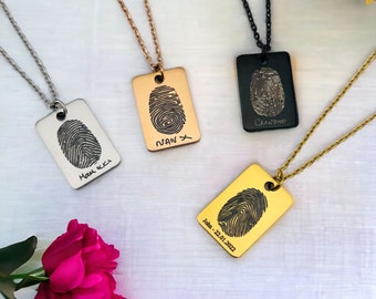 Personalised Fingerprint Mini Bar Necklace | Memorial Necklace | Keepsake Necklace | Custom Necklace