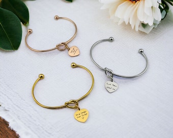 Custom Handwriting Knot Heart Bangle | Charm Bangle | Handwriting Memorial Cuff | Wedding Keepsake