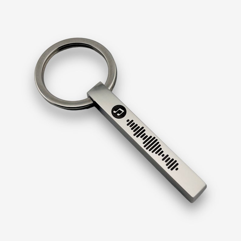 Personalised Music Keychain Scannable code Keychain Engraved Keyring 3D Bar Keychain Pendant Keychain Music Keyring Custom Code Silver