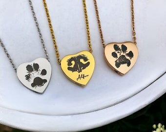 Personalised Pet Urn Heart Ashes Necklace | Paw Print Necklace | Custom Animal Necklace