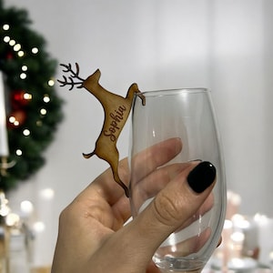 Etichetta per bevande con renna personalizzata / Topper per bevande natalizie / Apparecchiature per posti a sedere / Bomboniere / Decorazioni / Segnaposto / Decorazioni per le feste