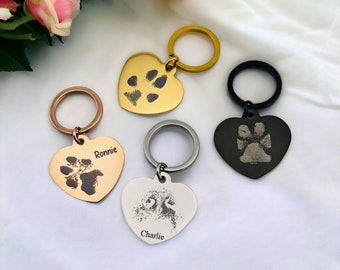Custom Paw Print Heart Keychain | Personalised Pet Keychain | Laser Engraved Animal Keychain | Memorial Keychain