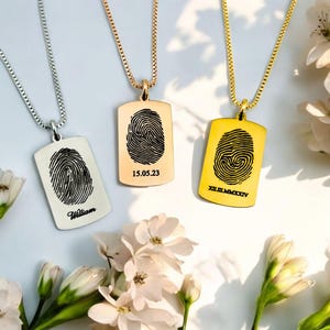 Custom Fingerprint with Name Dog Tag Necklace | Actual Thumbprint Jewelry | Bereavement Gift | Memorial Keepsake | Gifts for Him
