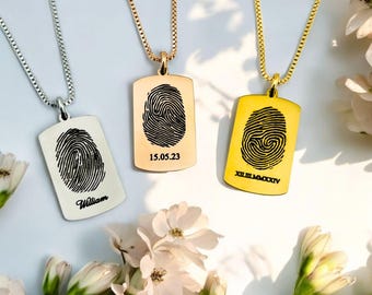 Custom Fingerprint with Name Dog Tag Necklace | Actual Thumbprint Jewelry | Bereavement Gift | Memorial Keepsake | Gifts for Him