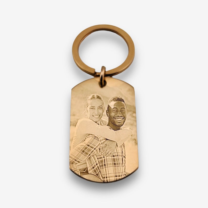 Personalisierte Fotografie Schlüsselanhänger Lasergravierte Foto-Schlüsselanhänger Paare Schlüsselring Geschenk Jubiläumsgeschenk Personalisierter Schlüsselring Rose Gold