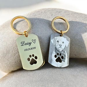 Custom Engraved Pet Portrait Keychain |  Dog Photo Keyring | Personalized Dog Mom | Memorial Keychain | Customized Keepsake Gift | Pet Lover