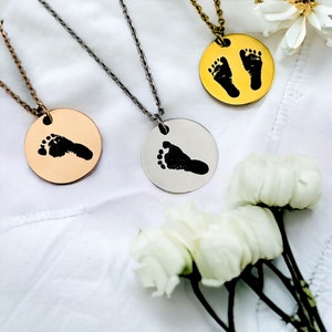 Actual Footprint Disc Necklace | Personalized Newborn Jewelry | Baby Shower | Gift for Mom | Kids Handprint Locket Coin