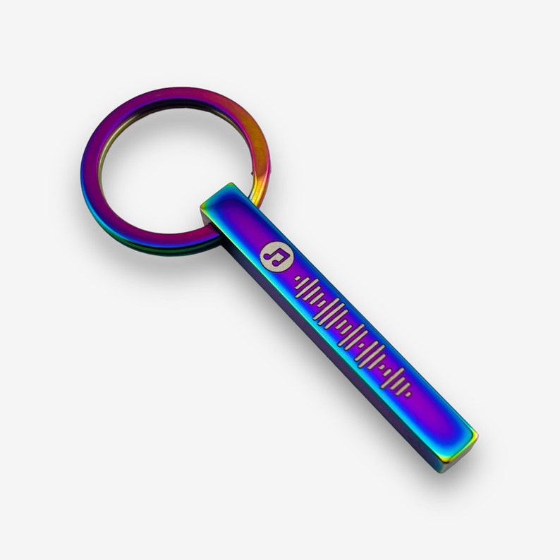 Personalised Music Keychain Scannable code Keychain Engraved Keyring 3D Bar Keychain Pendant Keychain Music Keyring Custom Code Rainbow