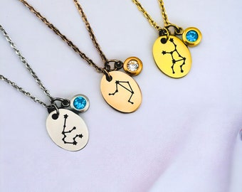 Benutzerdefinierte Konstellation Mini Oval Halskette | Personalisierte Sternzeichen-Halskette mit Geburtsstein | Geschenk für Mama