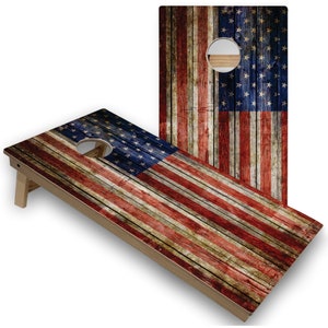 American Flag Rustic Cornhole Board Set - Comes With 2 Boards and 8 Bags + Optional Accessories - Outdoor Lawn Game for Tailgating
