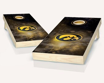 Cornhole Game Set: Iowa Hawkeyes Smoke Style - Durable Wood Boards