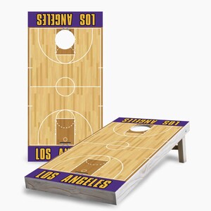Los Angeles Basketball Cornhole Set - Includes Boards, Bags & More - Outdoor Lawn Game for Tailgating