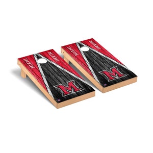Miami University RedHawks Triangle Cornhole Board Set - Officially Licensed NCAA Outdoor Cornhole Boards