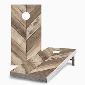 Diagonal Wood Plank Cornhole Set - Includes Boards, Bags & More - Outdoor Lawn Game for Tailgating