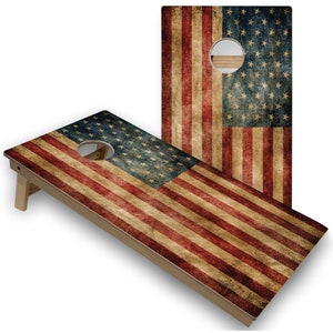 American Flag Distressed Cornhole Board Set - Comes With 2 Boards and 8 Bags + Optional Accessories - Outdoor Lawn Game for Tailgating