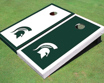 Officially Licensed Michigan State Spartans Alternating Border Cornhole Boards, Outdoor Game Set - 2 Boards, 8 Bags & Accessories