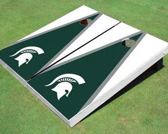 Officially Licensed Michigan State Hunter And White Matching Triangle Cornhole Boards, Outdoor Game Set - 2 Boards, 8 Bags & Accessories