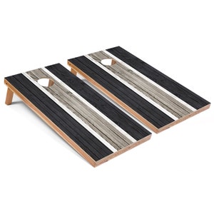 Dark Grey Striped Cornhole Board Set - Comes With 2 Boards and 8 Bags + Optional Accessories - Outdoor Lawn Game for Tailgating