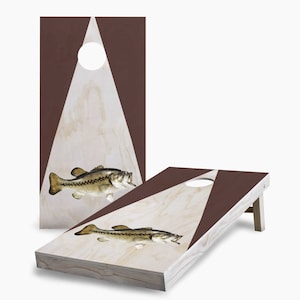 Wood Bass Cornhole Set - Includes Boards, Bags & More - Outdoor Lawn Game for Tailgating