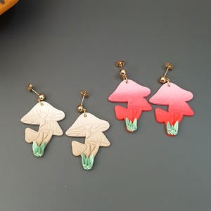 Handmade Mushroom Earrings, Boho Polymer Clay Earrings, Cottagecore Jewelry, Fungi Statement Dangles, Nature Earrings, Gift for her