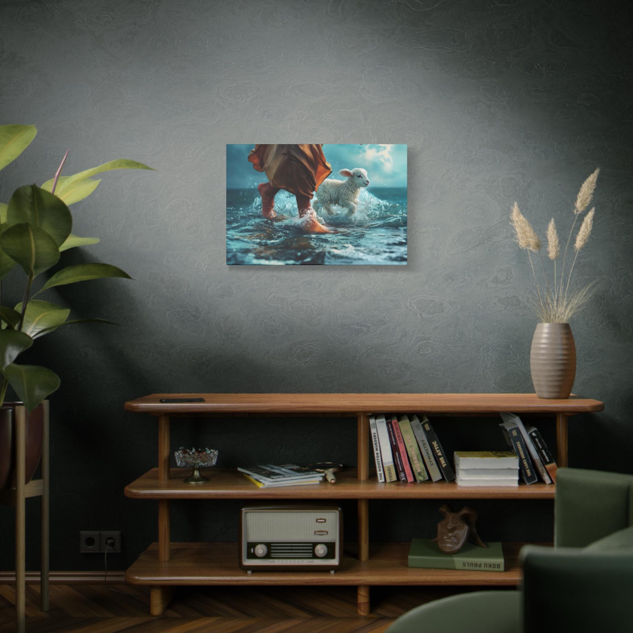 2 pezzi incorniciati Gesù Wall Art La mano di Dio Gesù che raggiunge in acqua Cristo religione decorazione da parete blu oceano Bibbia immagini poster stampe dipinti per soggiorno camera da letto