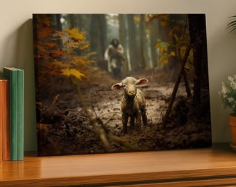 Jesus running to the lost lamb -- Wall Art, Stretched Canvas