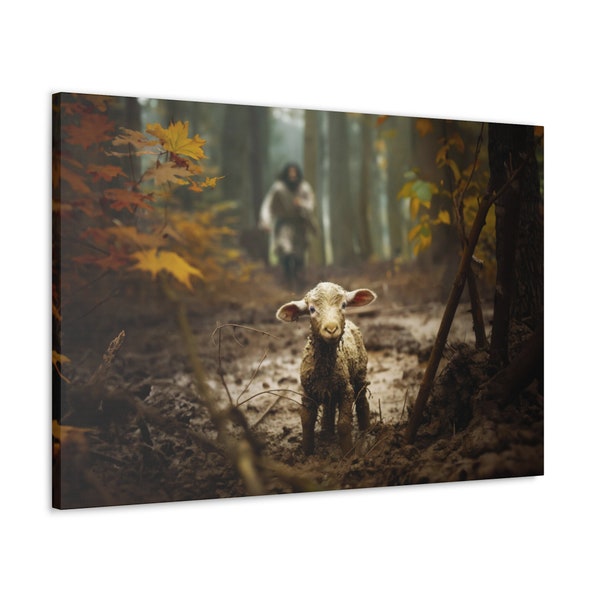 Jesus running to the lost lamb -- Wall Art, Stretched Canvas