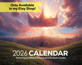 2026 Christian Artwork Calendar, 12 month wall calendar, Biblical artwork, artist Kevin Carden