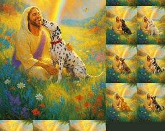 Jesus with dogs in heaven -- Digital Downloads, Rainbow Bridge