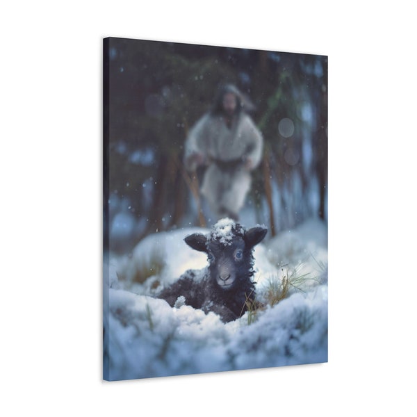 The Good Shepherd is on the way  -- Wall Art, Stretched Canvas, Nativity Christmas Art