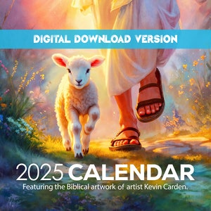 Calendario 2025 para imprimir y descargar. Calendario mensual con ilustraciones cristianas, tamaño carta