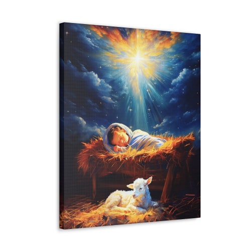 Le Bon Pasteur est là. -- Art mural, toile tendue, art de la Nativité de Noël
