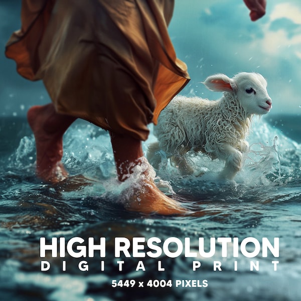Jesus and Lamb walk on water -- Digital Download