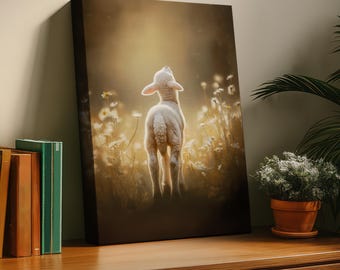 Lamb looking up to the heavens -- Wall Art, Stretched Canvas, Lost Sheep, Good Shepherd