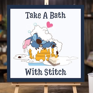 Stitch Bathroom Wall Art, Kid Bathroom Home Decor, Bath Time Printable Print, Cute Stitch Poster, Kids Bathroom Wall Art, Stitch Wall Art