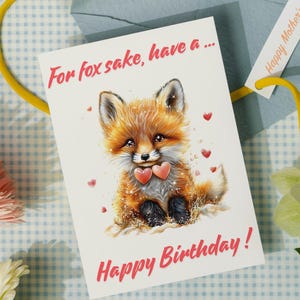 Fox Printable Birthday Card, Kids Birthday Card Gift, Cute Fox Birthday Quote, Birthday Party Animal Card, Fox Birthday Greeting Card