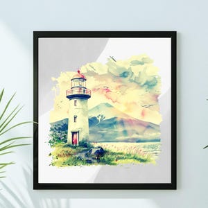 Lighthouse Watercolor Art Prints: Coastal Nautical Decor (PNG Digital Download)