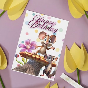 Birthday Woodland Animal Card, Woodland Birthday Greeting Card, Birthday Woodland Mouse Card, Woodland Animals Greeting Card