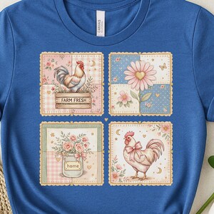 Farmhouse Patchwork Rooster Quilt PNG, Cottagecore Floral Graphic, Grandma Core Design