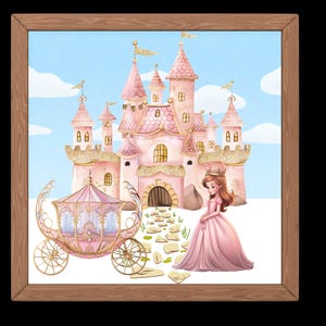 Princess Castle Wall Art, Princess Pumpkin Carriage Print, Printable Princess Art, Princess Castle Kid Bedroom Print, Pink Princess Decor