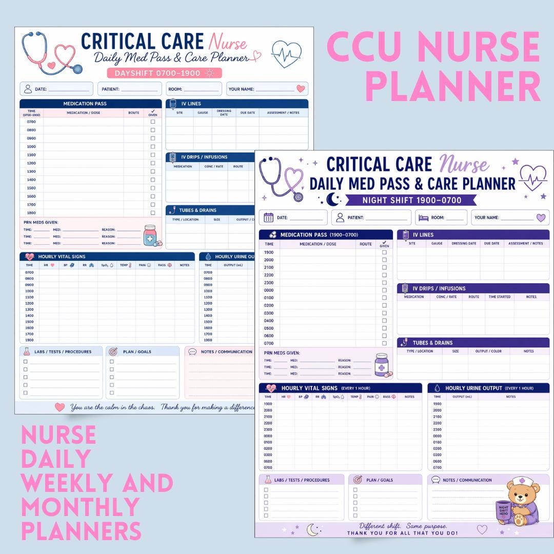 Planner Pass Nurse Planner Printable Bundle | Medical Binder| ICU Healthcare ...