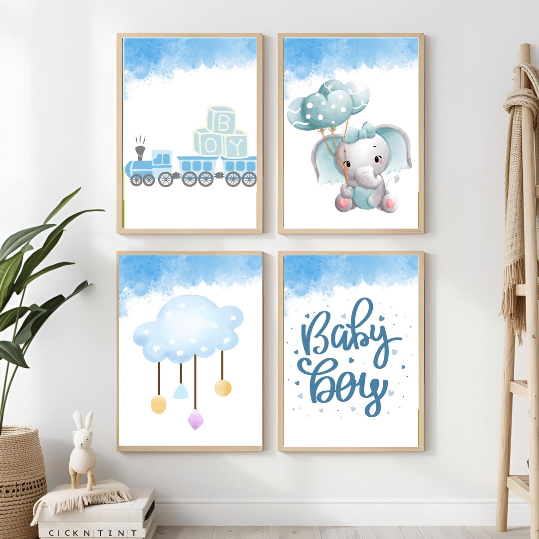 Nursery Boy Printable Wall Art Bundle, Blue Baby Room Prints, Home ...