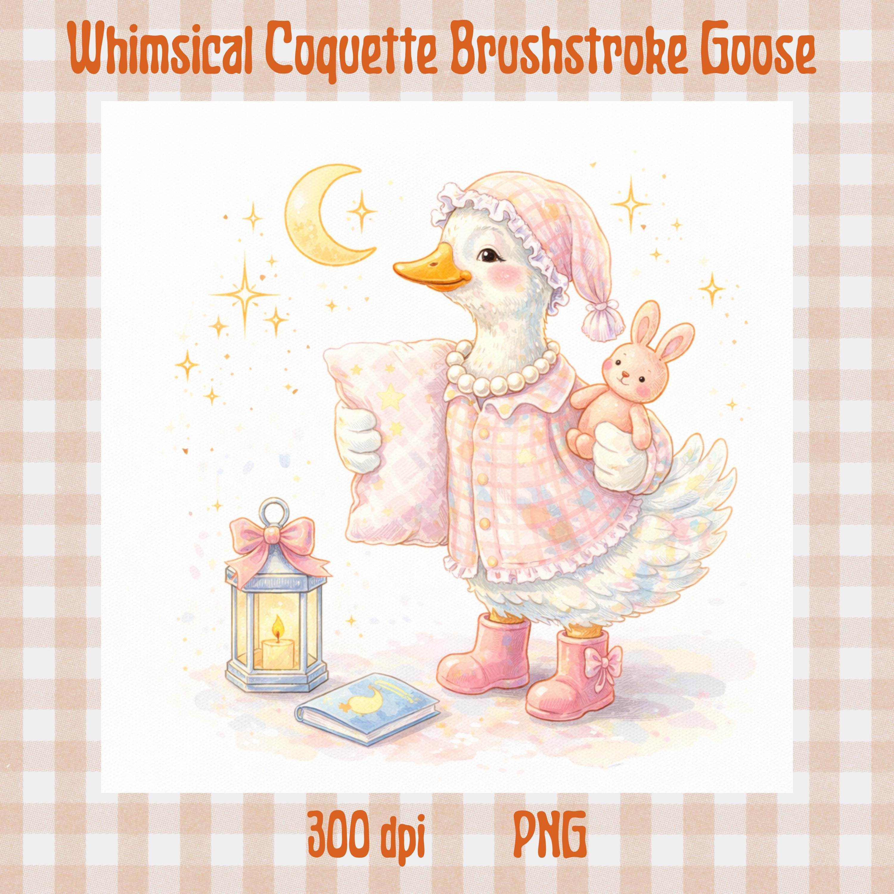 Watercolor Goose Clipart: Whimsical Coquette Spring PNG (digital ...