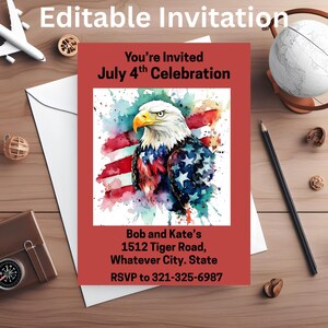 Invitation modifiable de la fête de l'indépendance, Invitation imprimable modifiable du 4 juillet, carte modifiable du 4 juillet, Invitation à une fête de la fête de l'indépendance