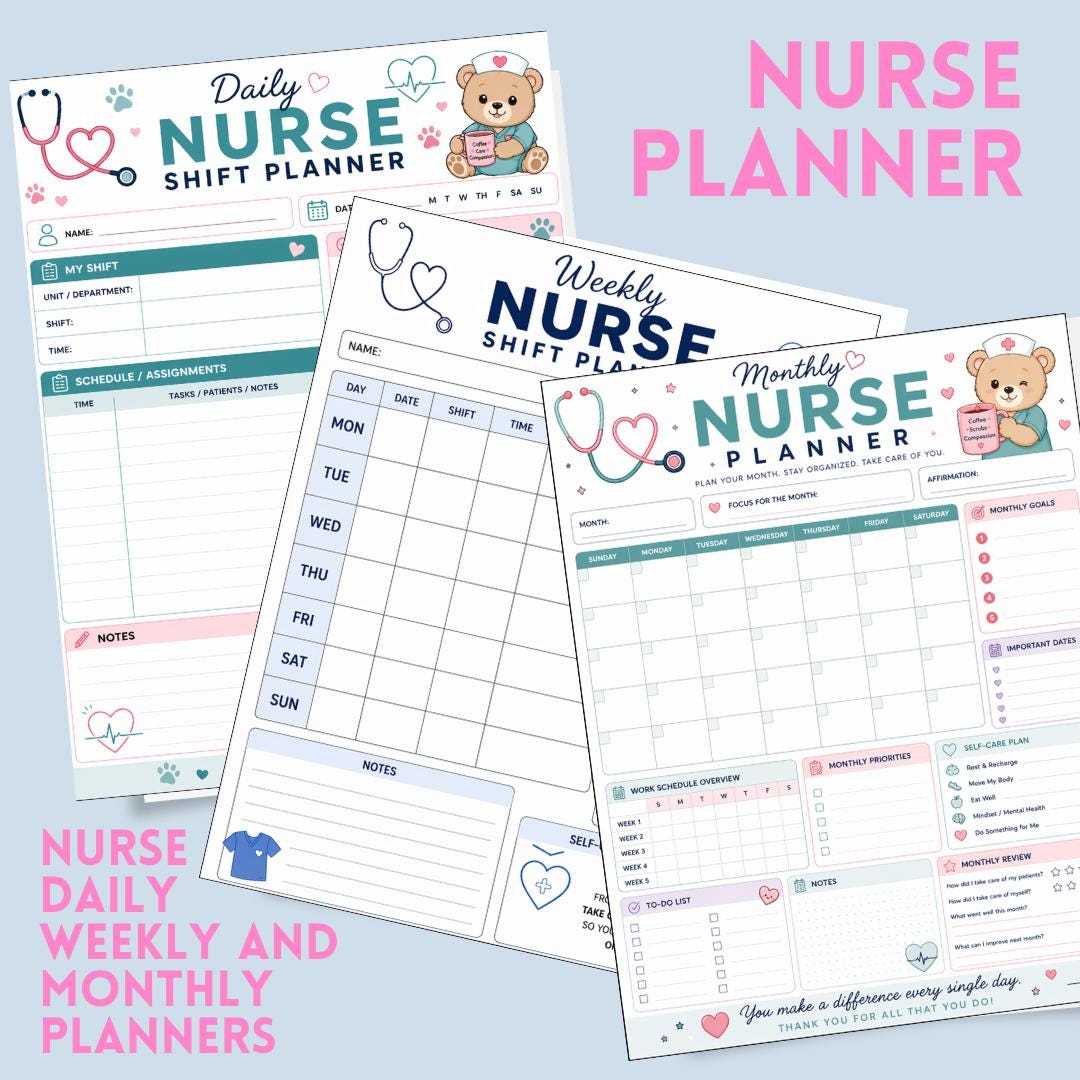 Planner Pass Nurse Planner Printable Bundle | Daily Weekly Monthly Healthcare Worker ...