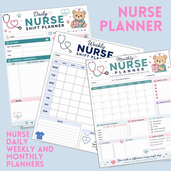 Nurse Planner Printable Bundle | Daily Weekly Monthly Healthcare Worker Task Sheets | Med Pass Sheet