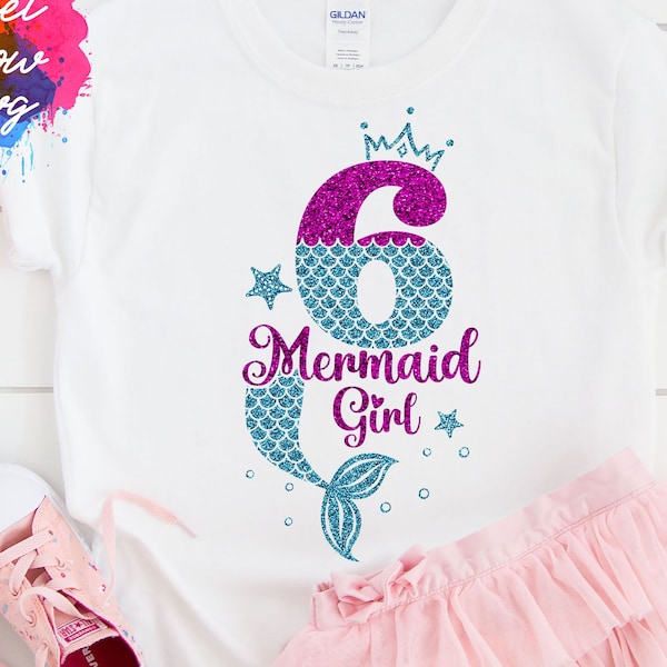 Mermaid Girl 6th Birthday SVG, Mermaid Birthday Girl Svg, 6th Years Old Birthday Girl, Six Years Birthday Svg Cutting Silhouette File