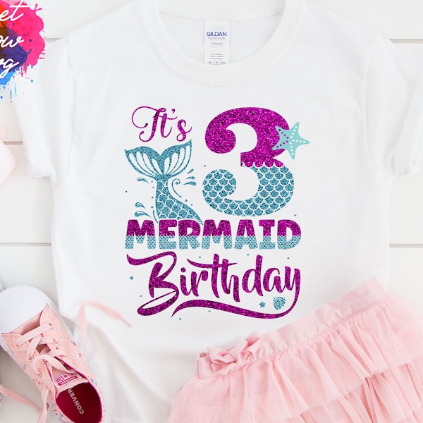 3 Years old Mermaid Birthday SVG, 3rd Birthday Mermaid Svg, Mermaid Tail Svg, 3rd Birthday Queen, Birthday Cutting SVG Silhouette File