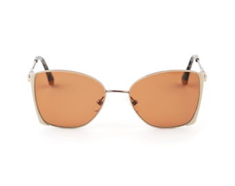 Gafas de sol estilo ojo de gato color blanco roto plateado, ajuste pequeño 128 mm, lentes marrones, VLux Club, hechas a mano en Italia (con descuento / pequeño defecto).